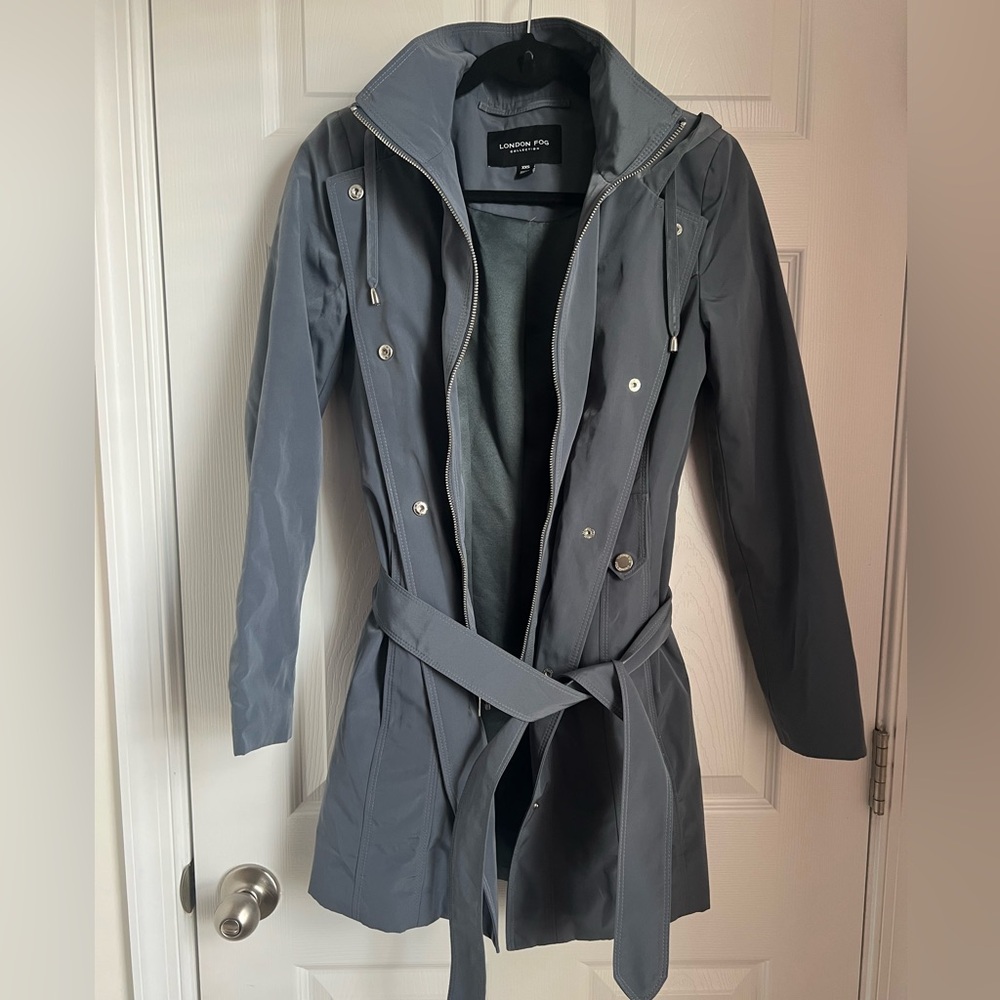 Women’s Teal London Fog Hooded Trench- Waterproof Size XXS